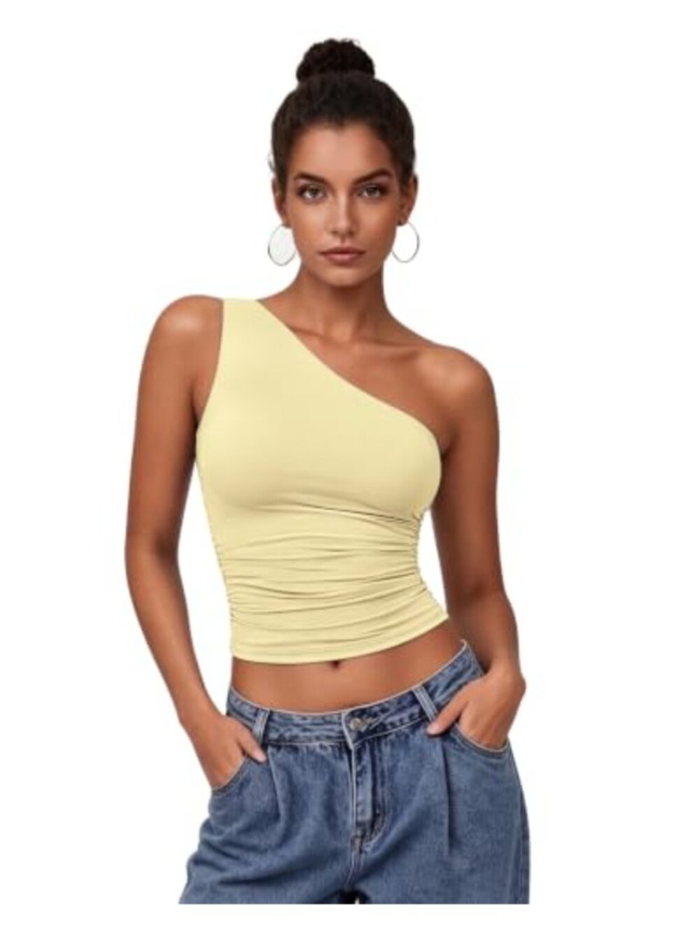 Womens One Shoulder Crop Tank Top Sleeveless Y2K Going Out Nylon Spandex